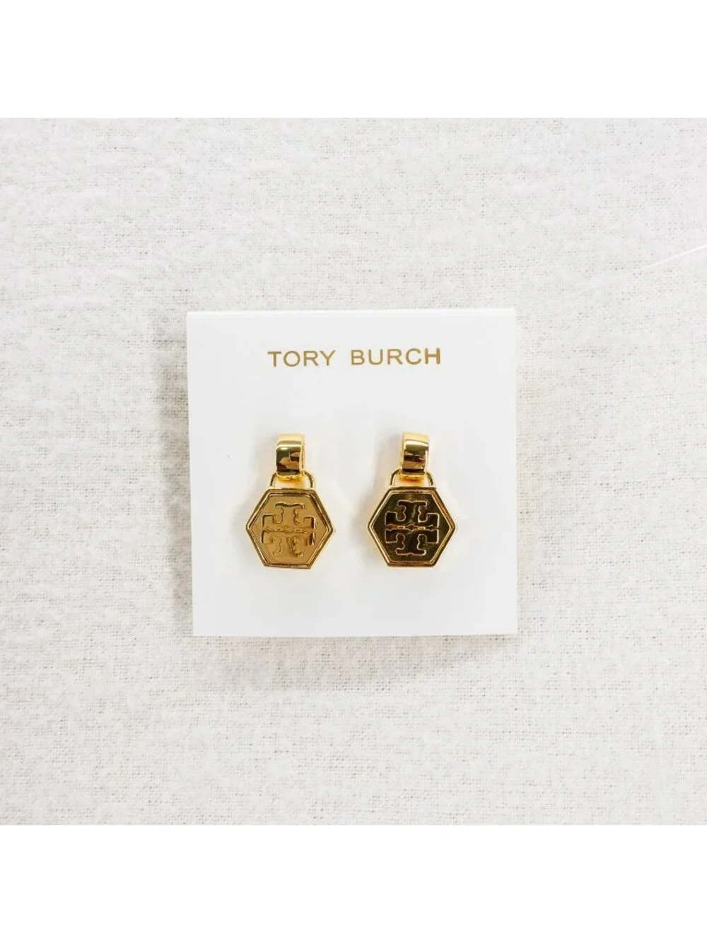 Tory Burch Mother of Pearl Geo Drop Earrings Gold OS